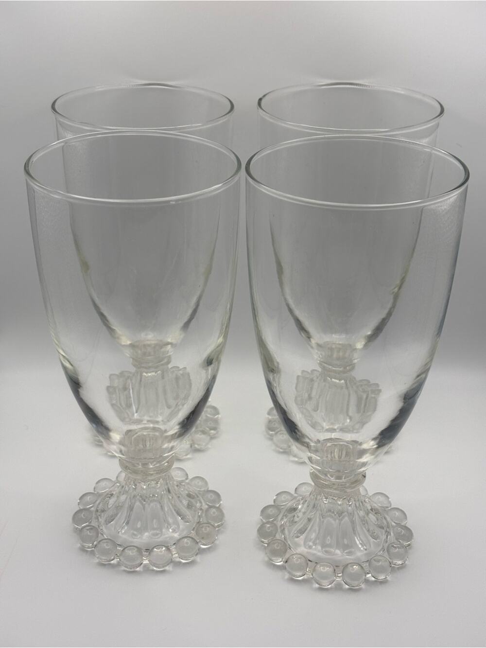 Set of 4 Vintage Clear Glasses, Pedestal Goblets, Bubble 'Boopie' Pattern